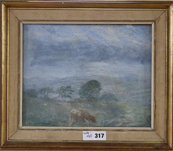 Marian Kratochwil (1906-1997), oil on board, Cow in a landscape, signed, 25 x 31cm